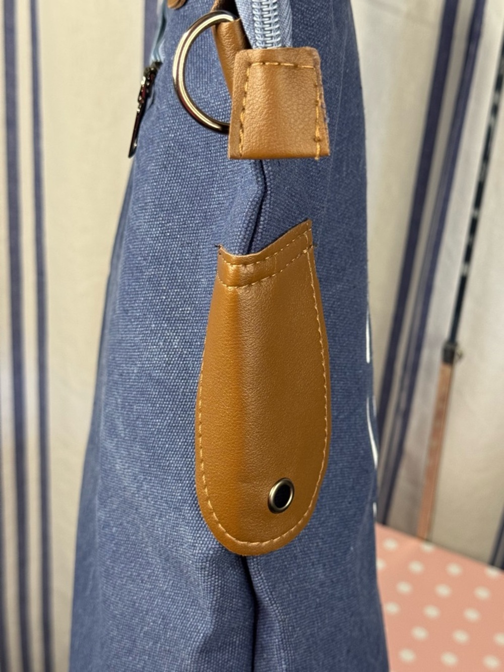 Paris Republique Large Canvas Stamped Messenger Bag with Vegan Leather Accents - Picture 9 of 11
